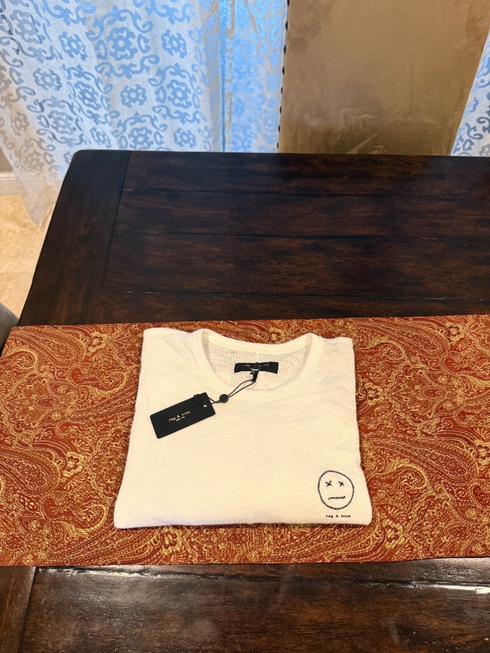 Rag & Bone Men's XL White Sour Face Cotton Embroidered Tee MSRP $128